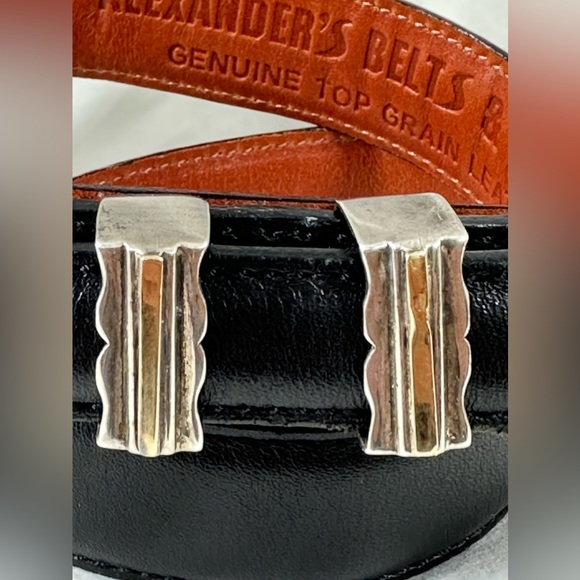 Genuine vintage ALEXANDER'S BELTS sterling silver with 14k black leather belt 26 - Picture 9 of 15